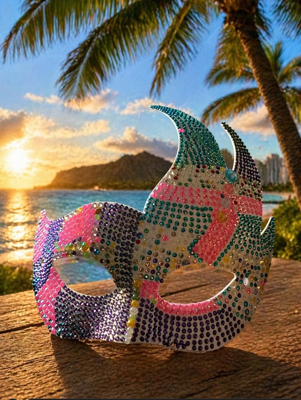 Rhinestone Masquerade Mask in Pink, Teal, Purple